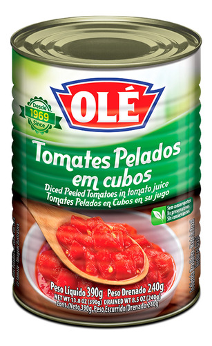 Tomate Pelado Em Cubos Lata 390g Liquido 240g Drenado Olé