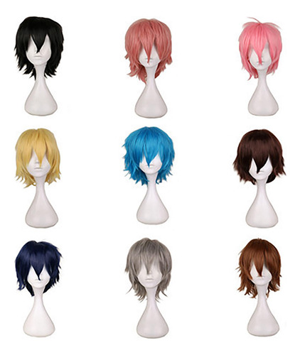 Cosplay Peluca Corta A Capas Moda Resistente Al Azul Azul