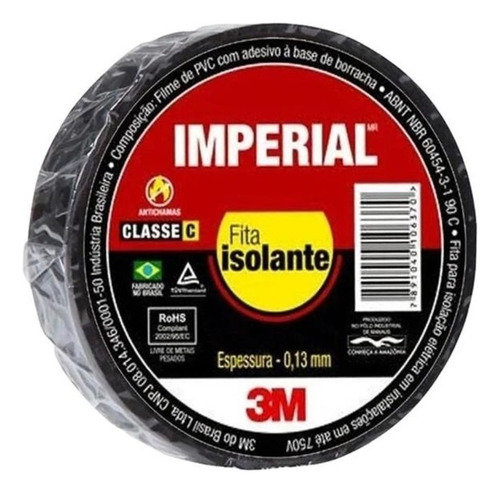 Fita Isolante Imperial Slim 18mm X 20m Kit 10 Rolos Preta 3m