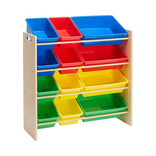 Kids Toy Storage Organizer With 12 Plastic Bins - Natur...
