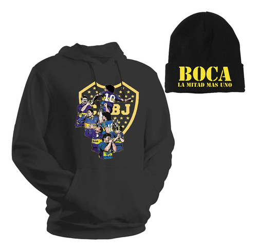 Buzo Boca Juniors Maradona / Canguro Capucha + Gorra Lana