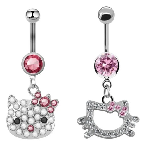 Piercing Feminino V Hello Kitty No Umbigo Em Aço Inoxidável