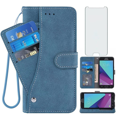 Funda Azul Tipo Billetera Para Galaxy J7 Prime