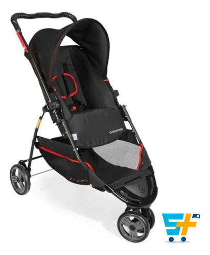 Carrinho de bebê 3 rodas Galzerano Tivoli preto e vermelho com chassi de cor preto