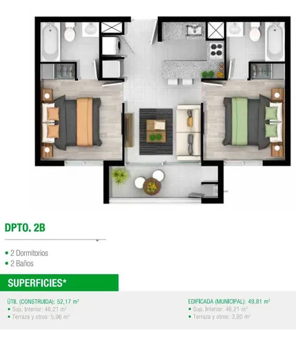 Dpto 2d/2b Estilo Mariposa (68816)