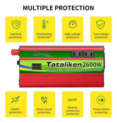 Inversor De Voltaje 2600w, 12v24v Universal, Convertidor