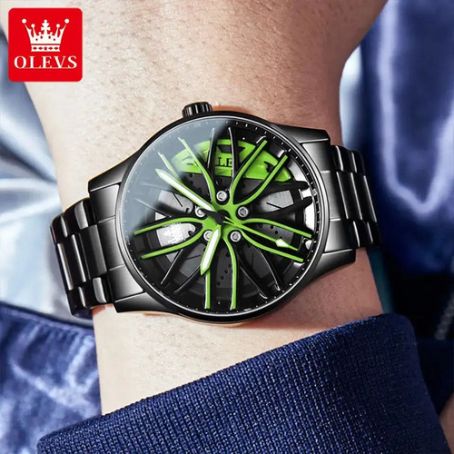 Reloj Deportivo Para Hombre De Rin Giratorio - Olevs Negro Verde Verde
