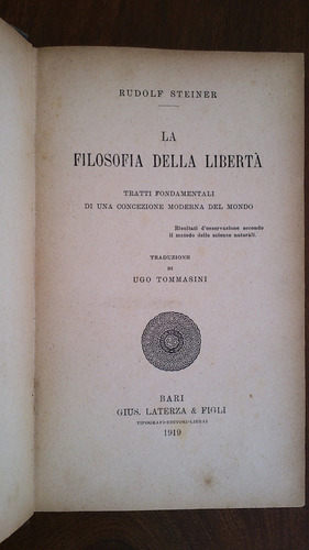 Imagen 2 de 4 de La Filosofia Della Libertá - Rudolf Steiner - 1919 Italiano