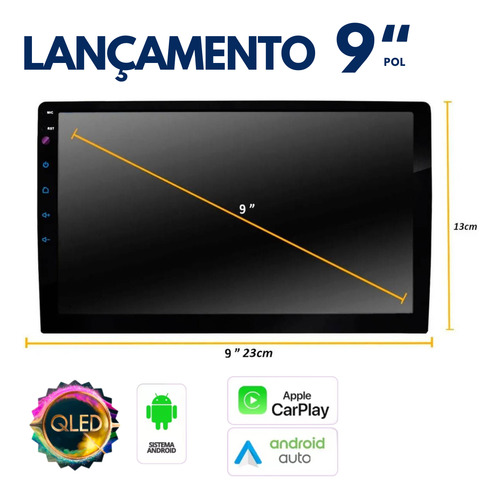 Multimidia 9 Qled Quadcore 4gb 64gb Android Auto Carplay Usb