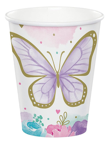 Vasos De Papel De Mariposa Dorada, 8 Ct