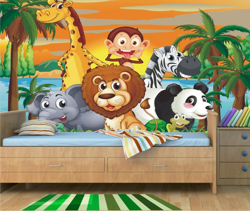 Painel Adesivo Safari Decorativo Parede Infantil Zoo Mod27