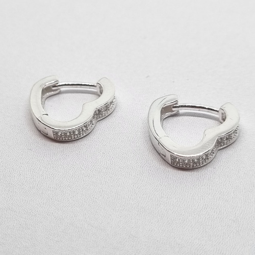 Imagen 2 de 6 de Aros Plata Argolla Rodinada Corazon Con Micro Pave 14mm
