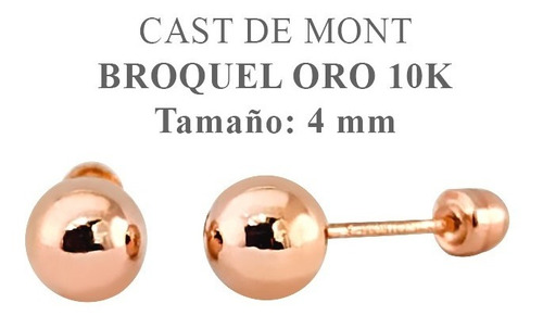 Broquel Dormilona 4mm Bola Aretes Para Bebé Oro Rosa 10k