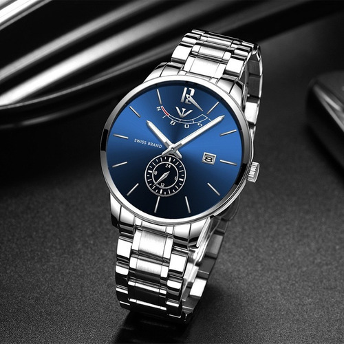 Relojes Impermeables Nibosi Con Calendario De Negocios Para Color Del Fondo Plateado/azul