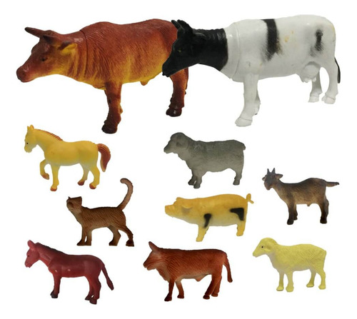 Animal Fazenda Plástico Porco Cavalo Cachorro Com 10 Peças