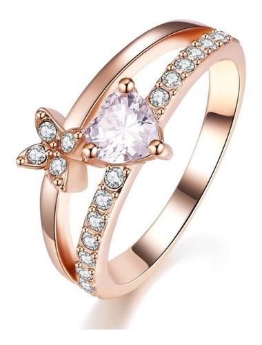 Imagen 1 de 6 de Anillo De Compromiso Baño Oro Rosa 18k Crystals Con Estuche
