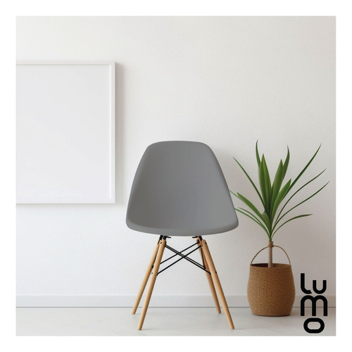 Set X 4 Sillas Comedor Tipo Eames Minimalistas Reforzadas Estructura De La Silla Marrón Claro Asiento Gris Oscuro