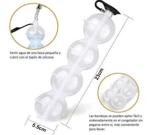 Imagen 2 de 10 de Pack De 2 Moldes Para Cubos De Hielo Redondo Cubiteras Hielo
