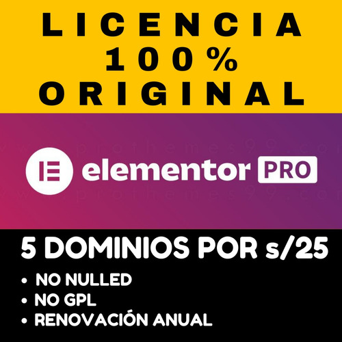 Elementor Pro Original - No Gpl No Nulled. 5 Activaciones