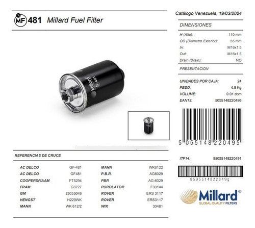 Mf 481 Filro Gas Astro Avalanche Blazer C-10 C-1500 Cheyenne