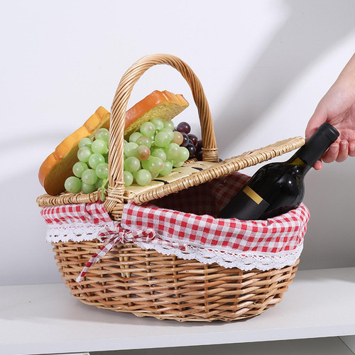 Cesta Tejida Para Picnic, Cesto De Almacenamiento, Forro De
