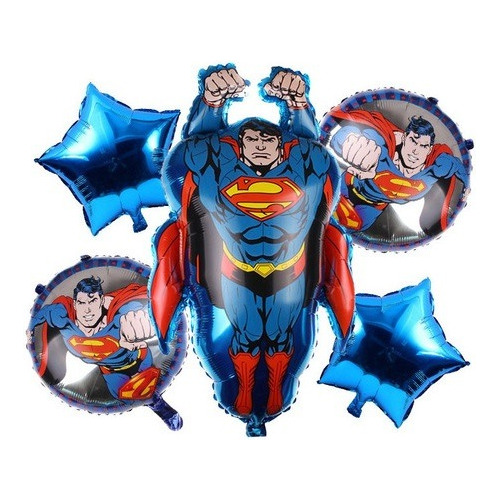 Set De 5 Globos De Superman Metalizado