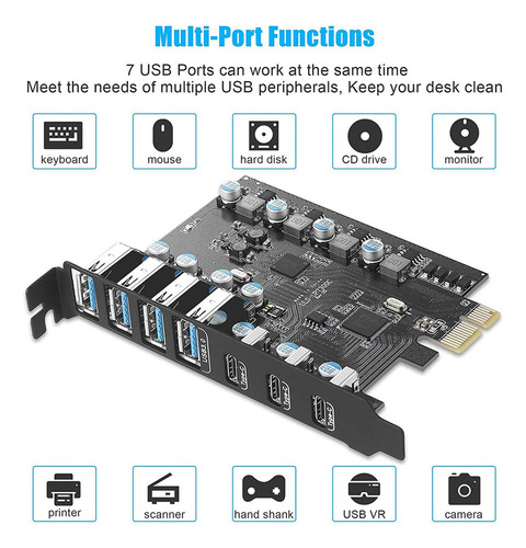 Tarjeta De Expansión Pcie A Usb 3.0 De 7 Puertos Tarjeta Pci