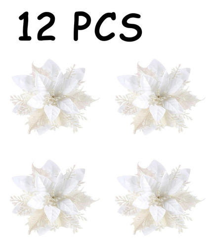 M 12pcs Flores Brillo De Árbol De Navidad Adornos Navideños