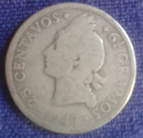 Moneda Republica Dominicana 25 Centavos Plata 1947