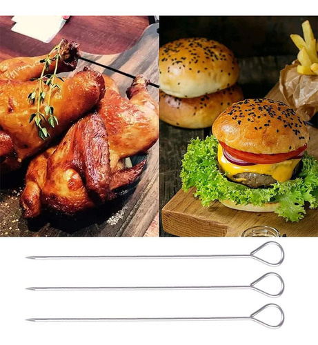 Set 120 Pinchos Brochetas Anticucho Acero Inoxidable 20cm Color Plateado Brocheta