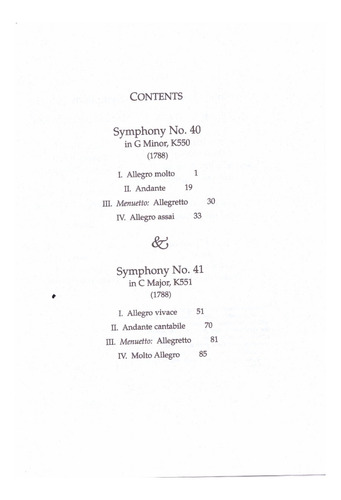Symphony No. 40 K550 And No. 41 K551 Jupiter (mini Score).