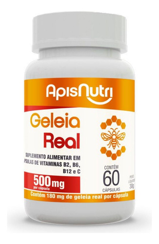 Geleia Real 500mg 60 Cápsulas Apisnutri