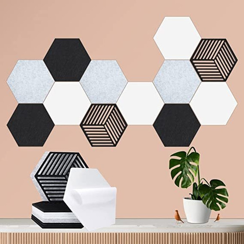 Paquete De 12 Paneles Acústicos Autoadhesivos, Paneles Hexagonales De Amortiguación De Sonido, Paneles De 14 X 12 X 0.4 Pulgadas A Prueba De Sonido Para Paredes, Acolchado De Alta Densidad Resistente