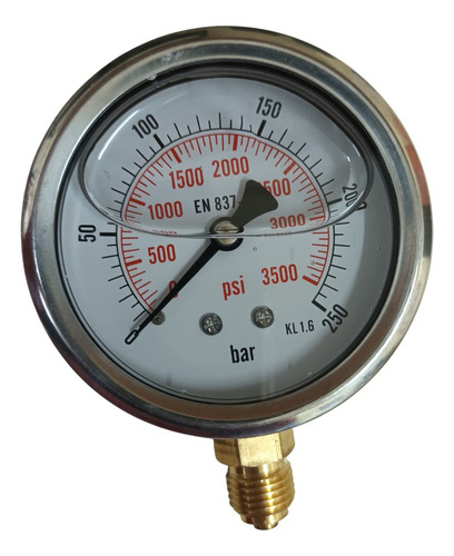 Manómetro 0-250 Bar En Baño Glicerina Rosca 1/4 Inferior Ø63