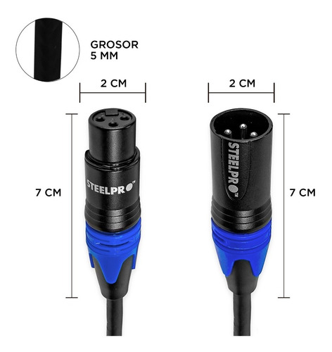 Imagen 4 de 5 de Cable Xlr 3m Balanceado Profesional Macho - Hembra Steelpro