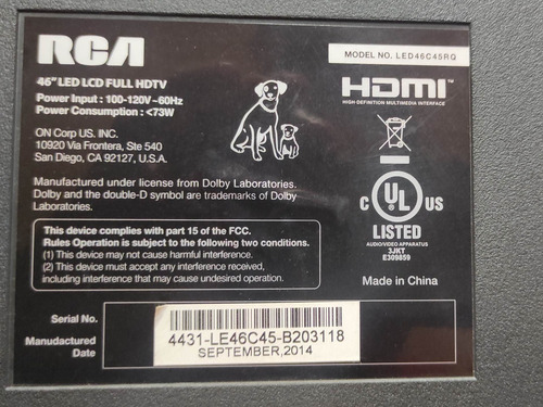 Imagen 3 de 4 de Tv Led Rca 46 Full Hd 1080p Tarjeta Main O Vídeo Mala