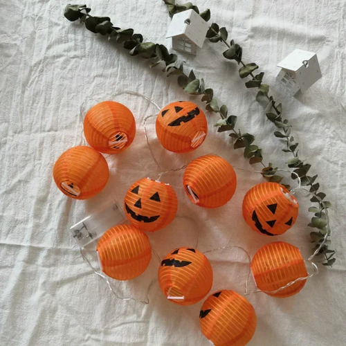 Cadena De Faroles Led De Calabaza Naranja Para Halloween De