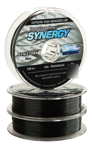 Tanza Nylon Negra Waterdog Synergy Black 0.435 Mm Resiste 14.8 Kg