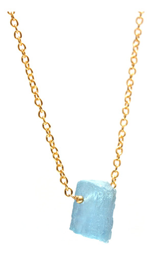 Gempires Raw Blue Aquamarine Crystal Pendant Necklace, Roug.