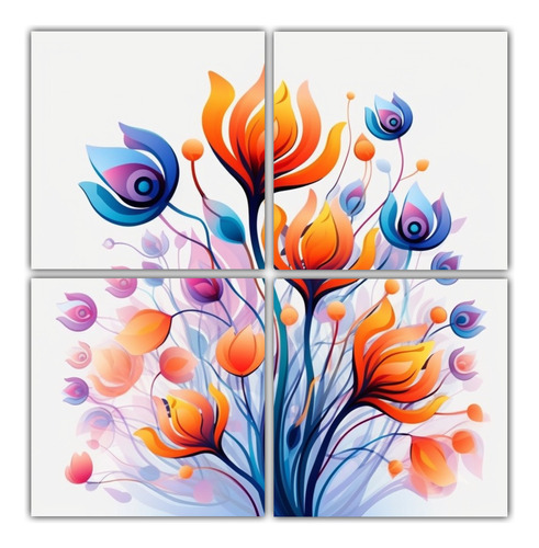  4 Lienzos Moderno Realista Arreglos Florales 30x30cm