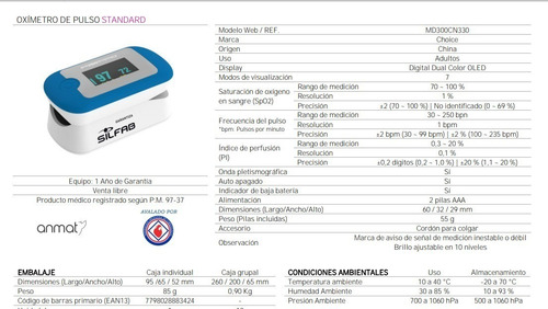 Oximetro Silfab Digital Saturometro De Pulso Adulto Curva