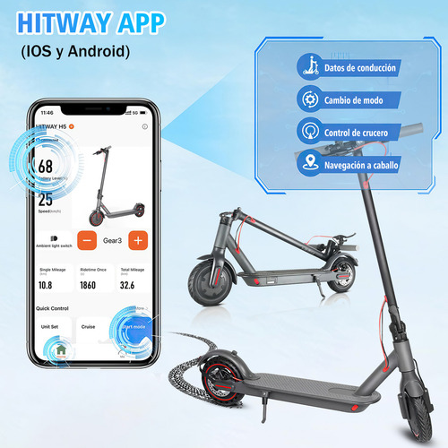 Scooter Eléctrico Plegable Loefme BB650 Negro 600W 36V – Hasta 35 km/h, LED y Bluetooth
