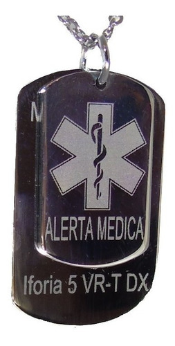 Imagen 2 de 4 de Medalla Acero Alerta Médica Identidad Doble Personalizada