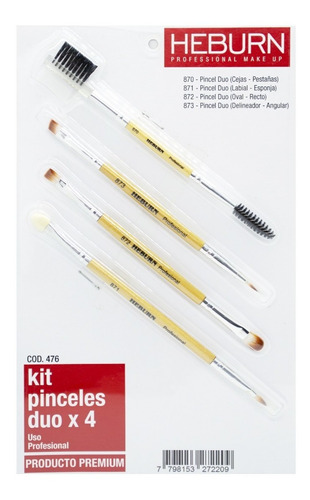 Kit 4 Pinceles Dúo Basicos Heburn Maquillaje Profesional 476