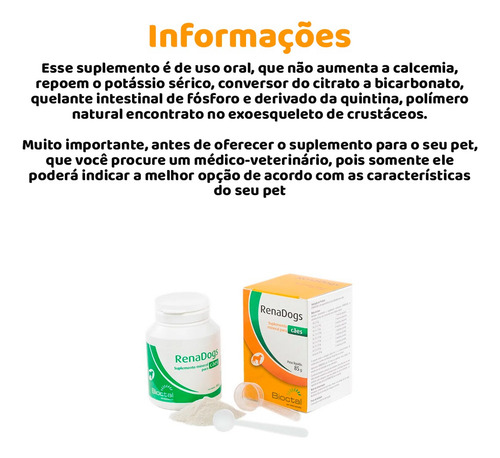 Tratamento Renal Renadogs Para Cães Bioctal 85g Original