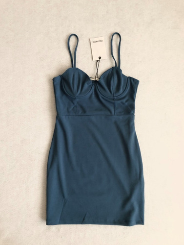 Pull & Bear Vestido Azul Stretch De Escote Con Varilla 