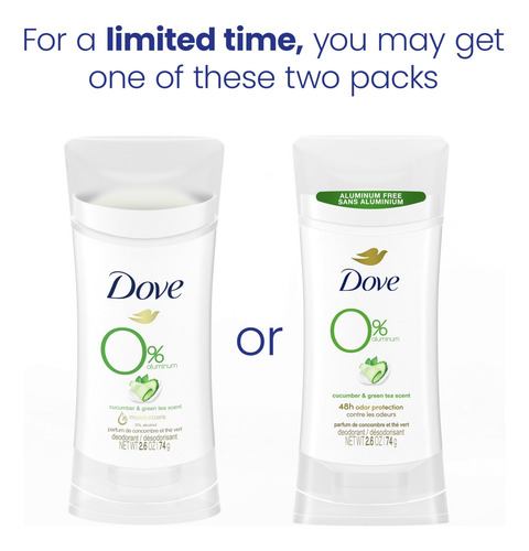 Desodorante En Barra Dove, Pepino Y Té Verde, 75 Ml, Paquete