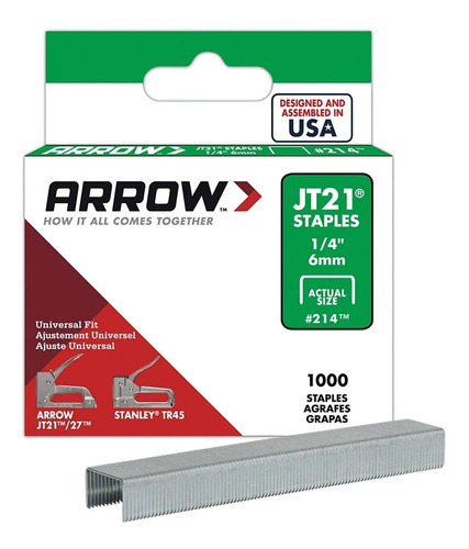 Grapas Arrow Jt21  1/4   (6mm) Caja 1000 Unidades 21424