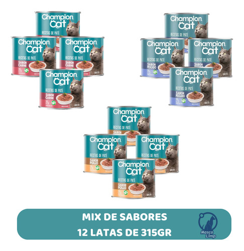 Lata Champion Cat 315gr Mix De Sabores - Pack 12un Mp