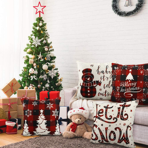 4 Fundas De Almohada De Navidad De 46 X 46 Cm, Funda De
